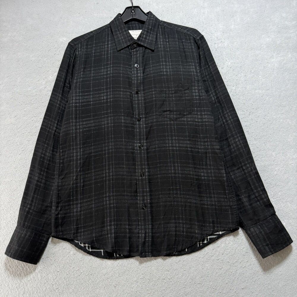 Rag & Bone Shirt Mens Size Medium Black Plaid Cotton Tailored Workwear